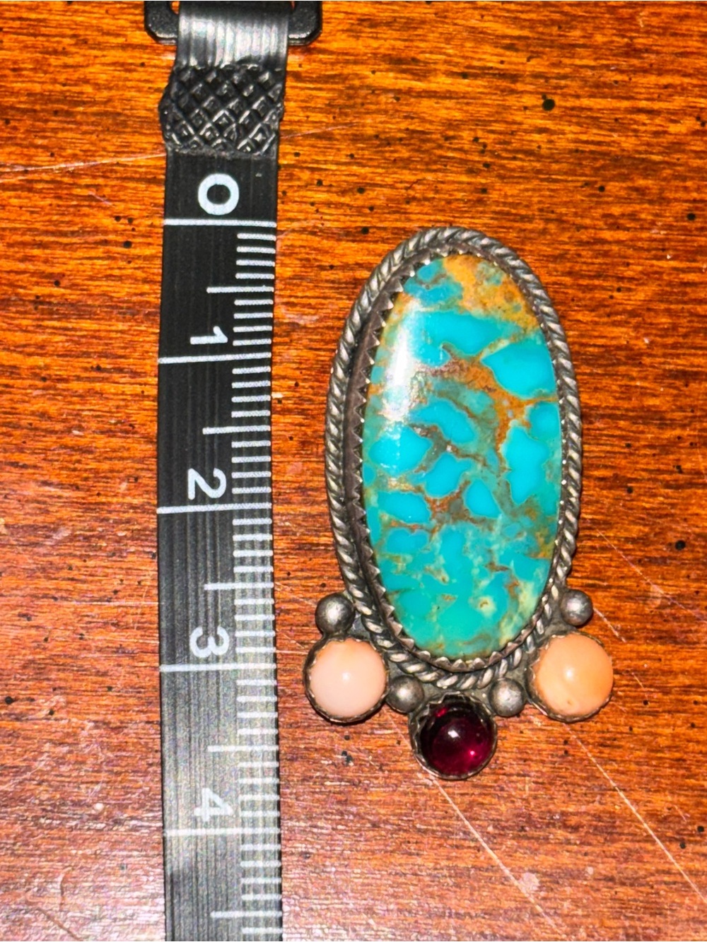 ✨Vintage Old Pawn Royston Turquoise, Garnet and Coral Earrings✨ - Picture 4 of 5